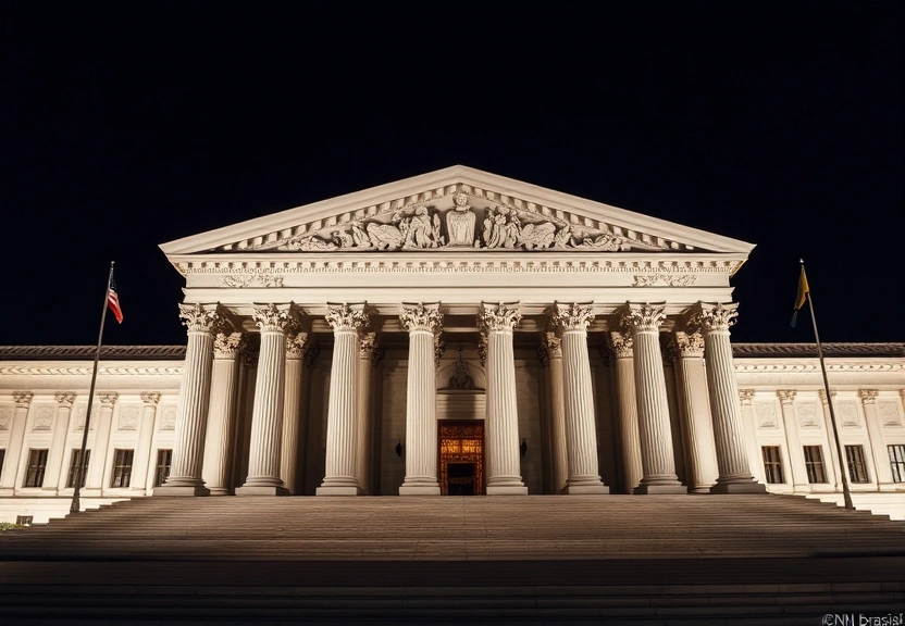 Representação visual de Supreme Court dos EUA julga acordos comerciais e receitas tarifárias - CNN Brasil